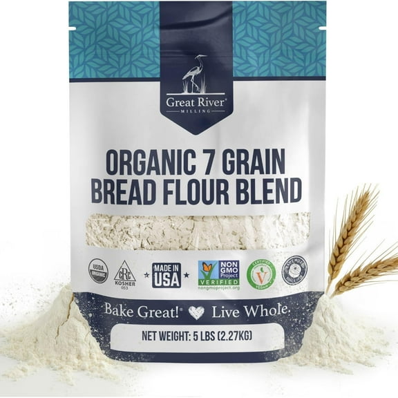 Great River Milling Organic 7 Grain Blend Bread Flour  Unbleached & Unbromated  Non-GMO, Kosher Certified  Hearty Multi-Grain Flour for Breads, Muffins & Everyday Baking  5 Lb