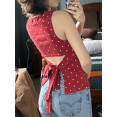 thumbnail image 4 of Red Polka Dot Ruched Front Sleeveless Tank Top, Crew Neck, Slim Fit, 4 of 5