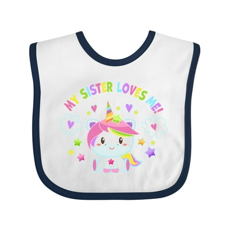 

Inktastic My Sister Loves Me with Cute Rainbow Unicorn Gift Baby Boy or Baby Girl Bib