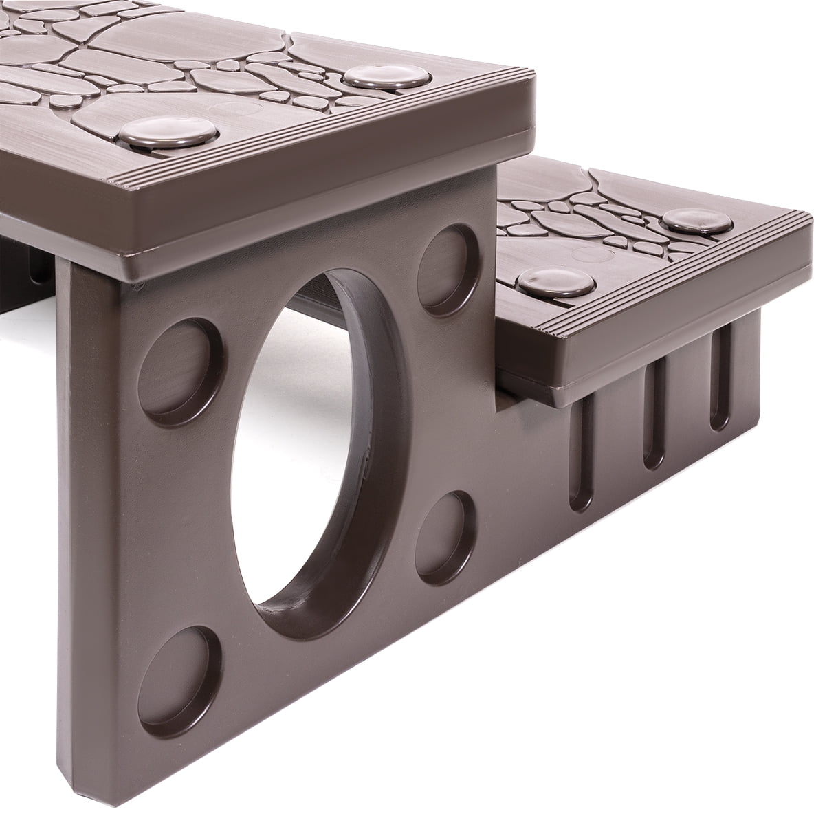 XtremepowerUS Spa Step Hot Tub Step Universal Camper Deck - Anti-Slip - 2 Step Brown