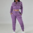 thumbnail image 2 of KIJBLAE Rollbacks Sweatsuits for Women Set 2 Piece Patchwork Tracksuits Solid Long Sleeve Crop Jacket Pants Set Purple M, 2 of 4