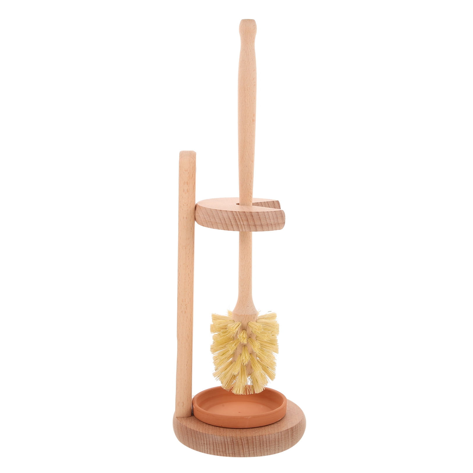 WEUVEB Toilet Brush Set with Khaki Wood Handle and Ceramic Holder, Bathroom Cleaning Tool for Easy Toilet Maintenance