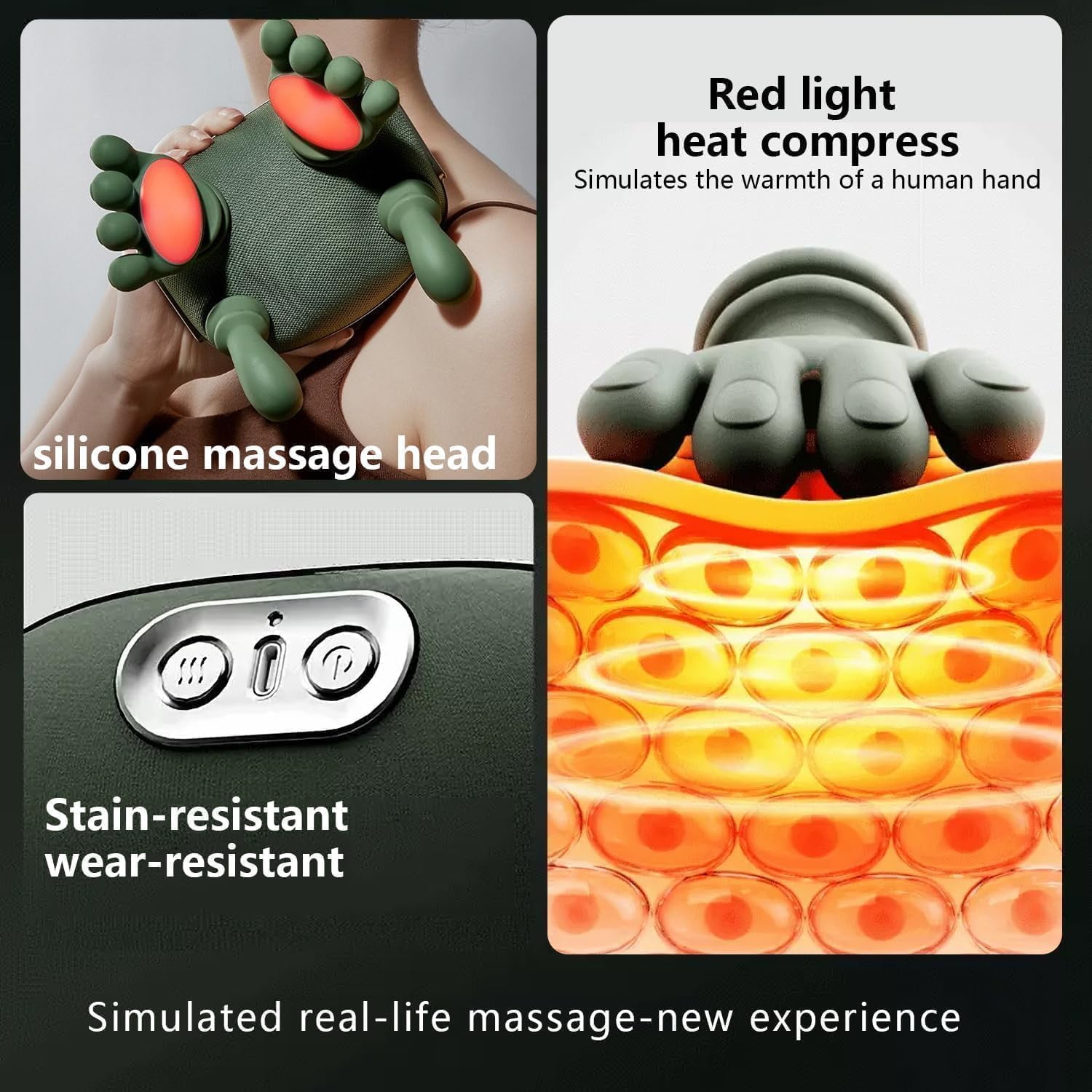 Bionic Heated Massager, Portable Shiatsu Neck and Back Massager, Electric Deep Tissue 4D Kneading Massage, Simulated Human Hand Design for Pain Relief and Muscle Relax (Green)
