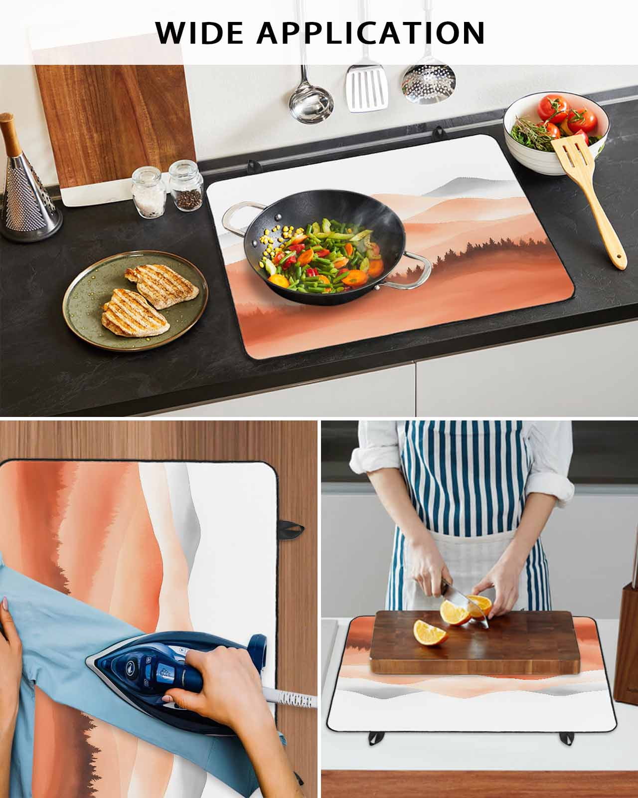 nqOlkjepod Large Induction Cooktop Protector Mat 24"x21", Orange Grey Mountains Stove Top Covers for Electric Stove, Modern Geometric Forest Trees Stove Burner Cover Mats, Glass Top Stove Cover