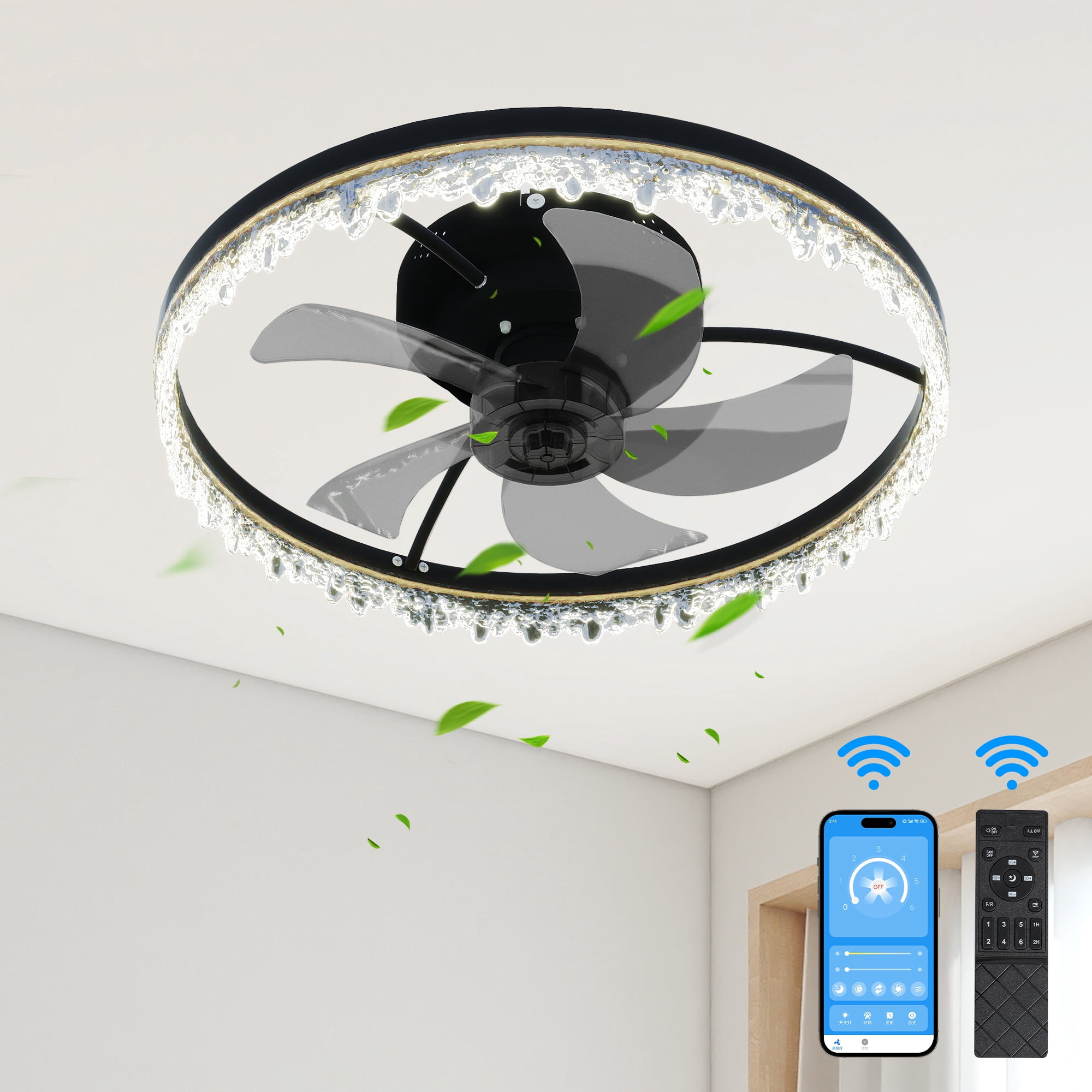 Miniyam LED Fan Light with Remote – Dimmable, 6 Speeds, 3 Color Temperatures, Smart Memory Function