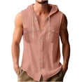 thumbnail image 2 of Xdegoge Button Down Sleeveless Shirts for Women Cotton Linen Hooded Tank Tops with Chest Pockets Casual Loose Fit Blouses Lightweight Breathable Summer Beach Wear, 2 of 6