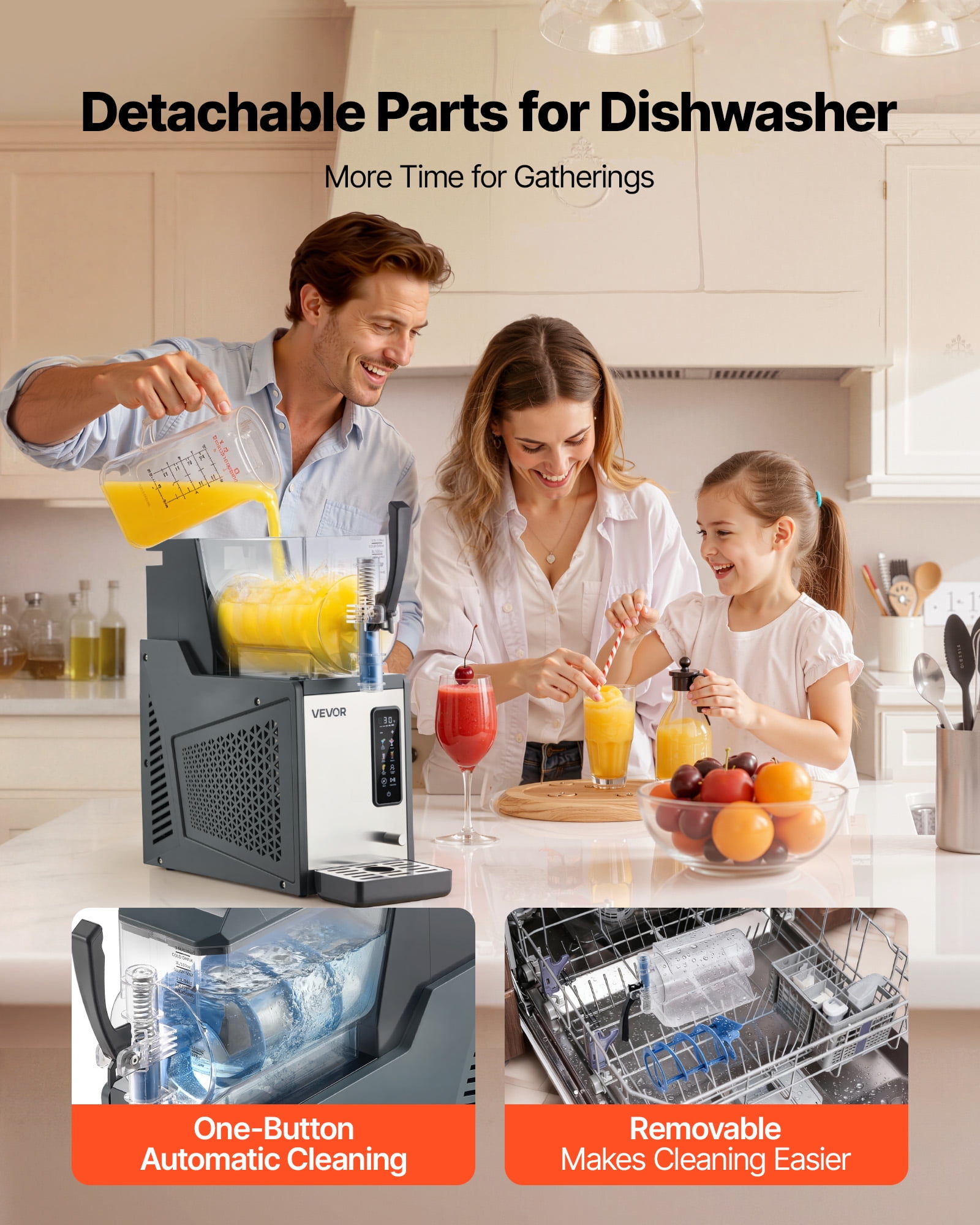 VEVOR Slushie Machine, 4L/135oz No Ice Needed Slushy Machine for Home, Frozen Drink Maker with Single Tank, Margarita Machine with Self-Cleaning, for Frozen Margaritas, Frappés, Milkshake & More