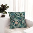 thumbnail image 4 of Teal Green Blue Vintage Floral Botanical William Morris Greenery Forest Fox Blue Green Decorative Throw Pillow Covers 18x18 inch Pillowcase Aesthetic Cushion Cover for Home Decor Sofa Living Room, 4 of 5