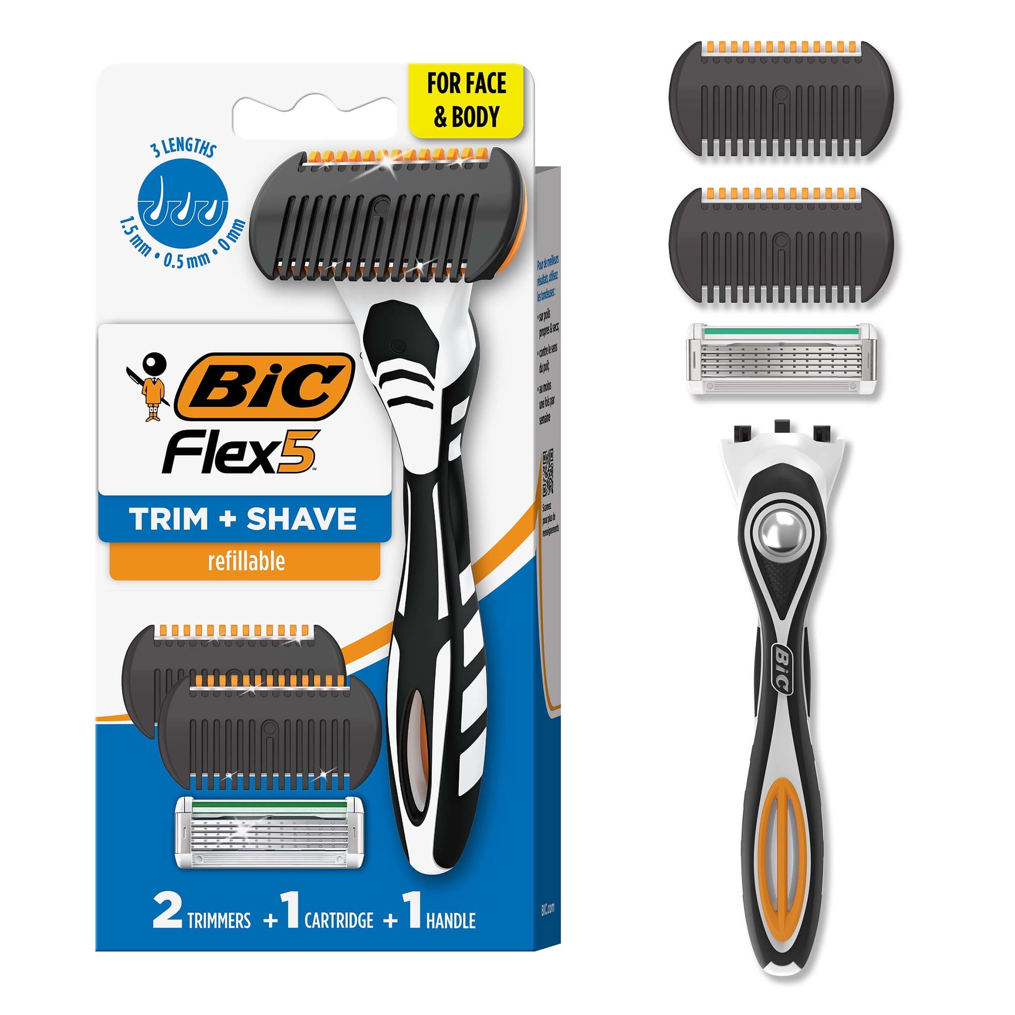 BIC Flex 5 Trim and Shave Grooming Kit, 1 Cartridge, 2 Trimmers, Dorm Essentials for Guys