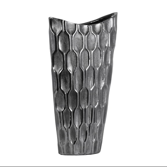 Niven Honeycomb Oval Metallic Vase, Decorative Modern Tabletop Flower Vase for Living Room, Home Décor (Size-8.00"x3.25"x14.00"H, Black)