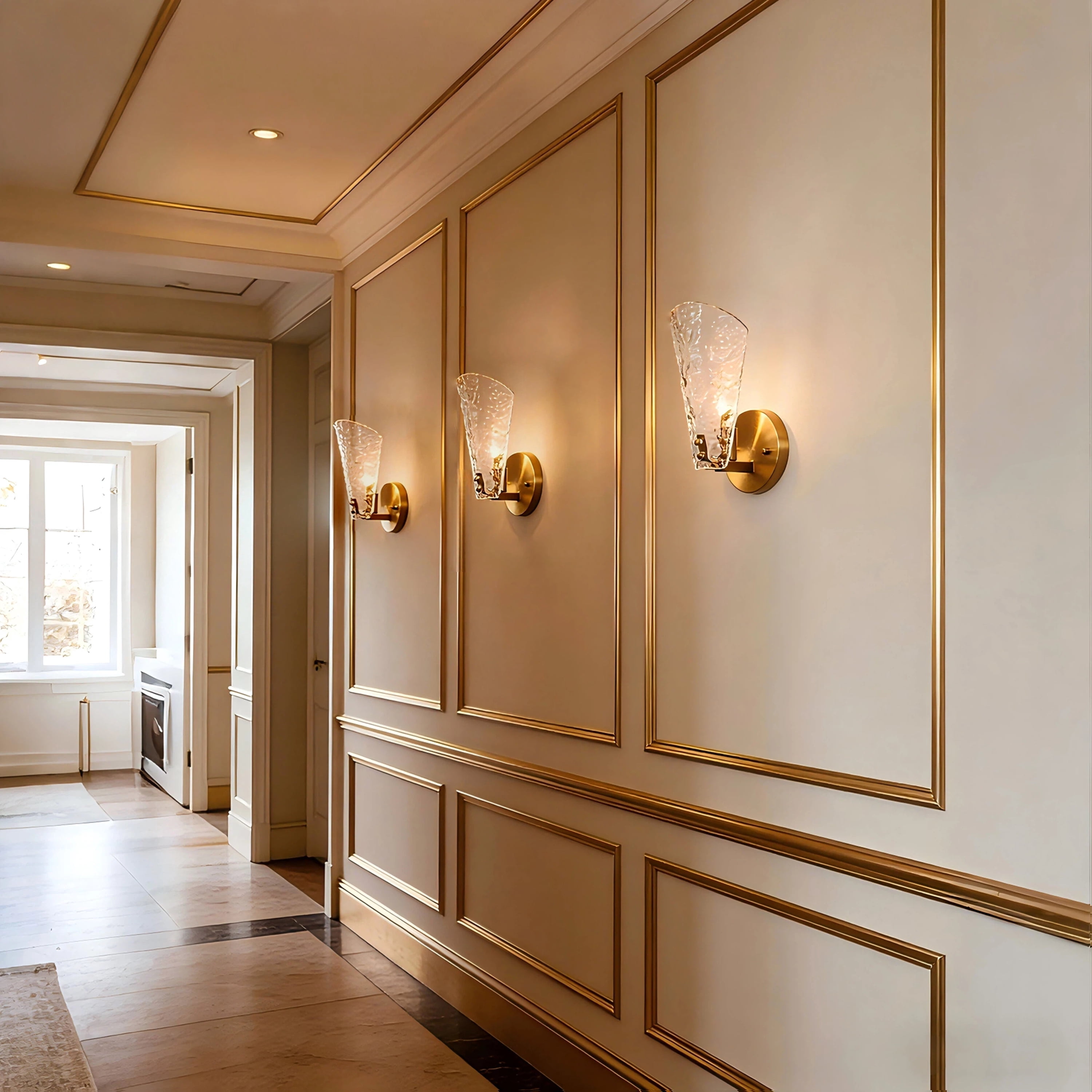 LNC Azfenro 4.7-in W 1 -Light Polished Gold and Ice-like Textured Glass Coastal Wall Sconce