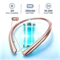 thumbnail image 2 of Retractable Neckband Bluetooth Headphones Wireless Earbuds, Around The Neck Headset with Noise Cancelling Microphone, IPX5 Sweatproof Sports Earphones for iPhone Android (Rose), 2 of 7