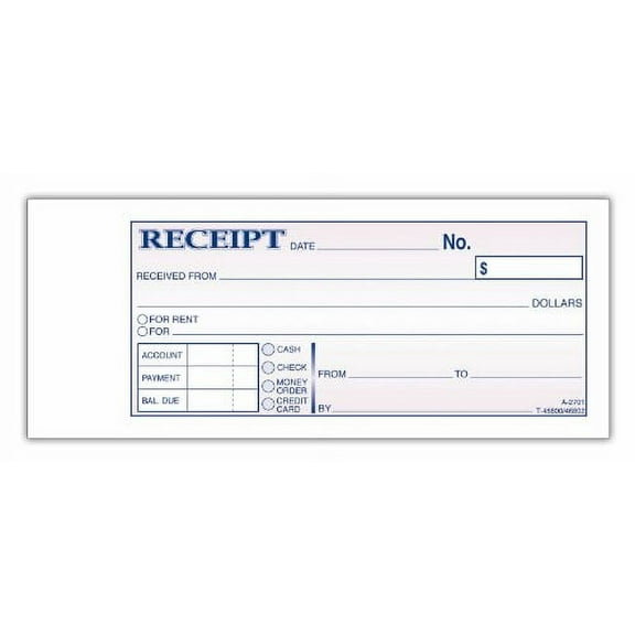Adams Money and Rent Receipt Book 2-Part Carbonless 2.75 x 7.19 Inch 50 Sets White and Canary (DC2701)