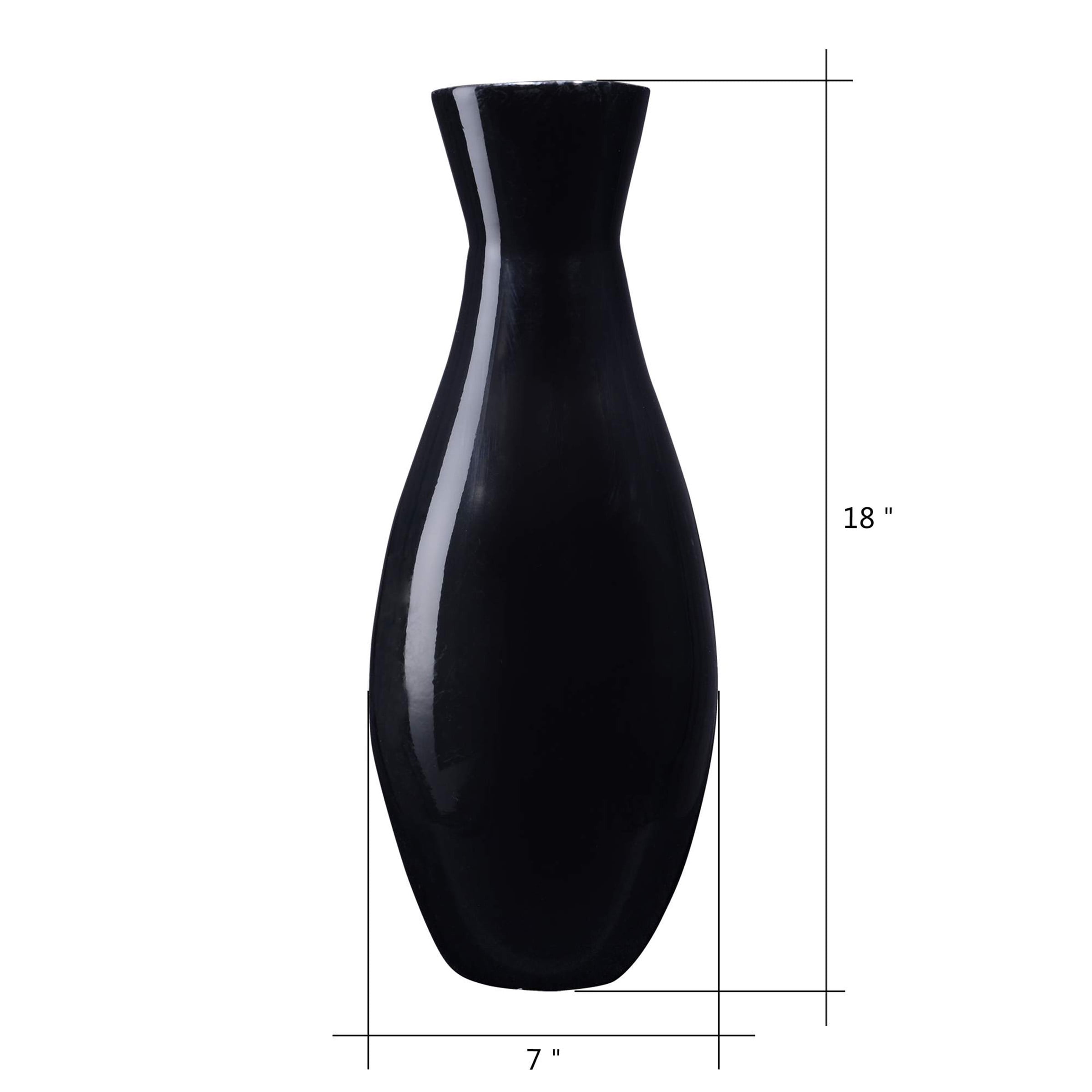 Flowers VILLACERA Black Handcrafted 18” Tall Glazed Hana Vase for Silk Plants Filler Decor x Sustainable Bamboo, H W L 7 7” x