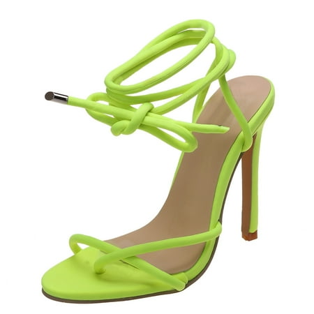 

Mnyotv Womens Dress Sandals Fashion Women Summer Flock Straps Comfortable Thin High Heels Shoes Toe Breathable Sandals Sexy Party Shoes Yellow 41