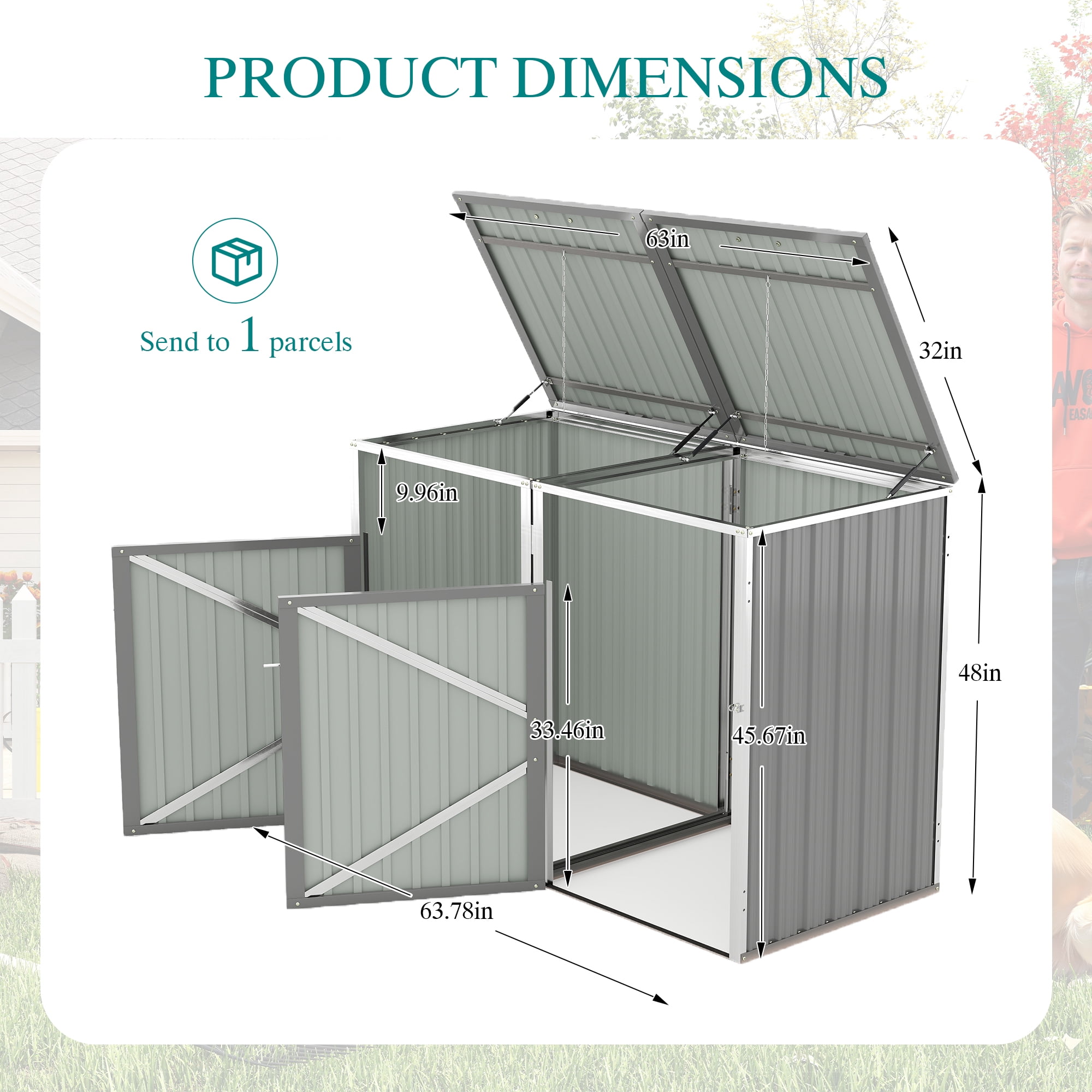 Royard Oaktree Metal Garbage Can Shed for 2 Trash Cans, 54 Cu.Ft Outdoor Storage Shed with Lockable Doors & Waterproof Lid Chain, Bike Sheds & Outdoor Storage for Patio, Garden, Backyard, Grey