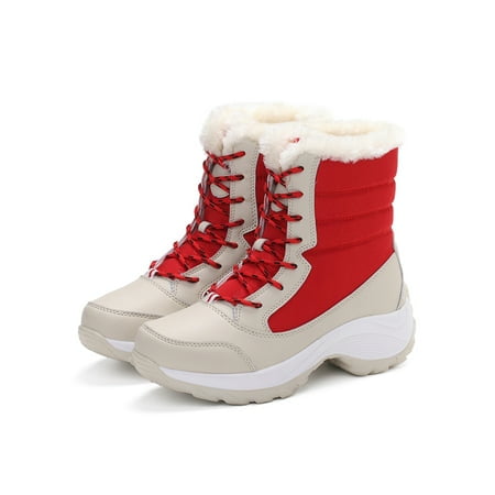 

Womens Waterproof Snow Boots Mid Calf Lace Up Winter Warm Outdoor Snow Boots Size 4.5-10