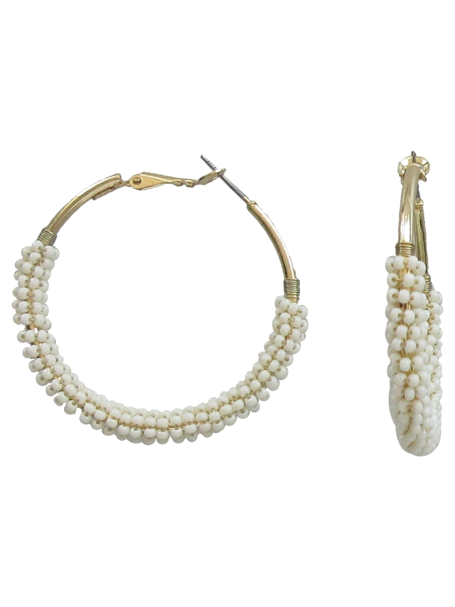Time and Tru Women's Boho Chic Tassel Earrings Set - Brown & Winter White Hoops with Diamond & U-Shaped Metal Designs