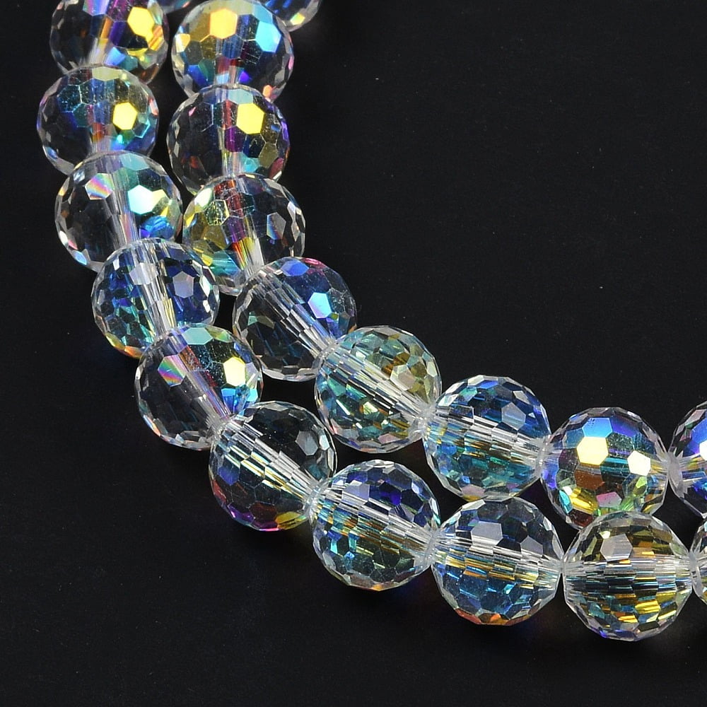 Transparent Electroplate Glass Beads Strands Faceted Round Clear AB 9~10mm Hole: 1.3mm about 63~68pcs/strand 24.41~25.43''(62~64.6cm)