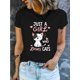 thumbnail image 1 of Women'S Casual Crew Neck T-Shirt with Cat Graphic Print, Short Sleeve Cotton, Slight Stretch Summer Top, Animal Pattern, Regular Fit - "Just a Girl Who Loves Cats", 1 of 6