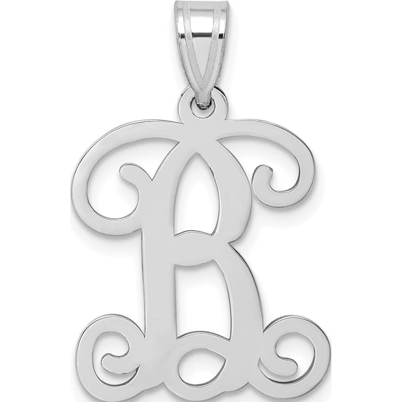 14K White Gold 14Kw Laser-Cut High Polished Letter B Initial Pendant (25.41 X 18.28) Made In United States -Jewelry By Sweet Pea