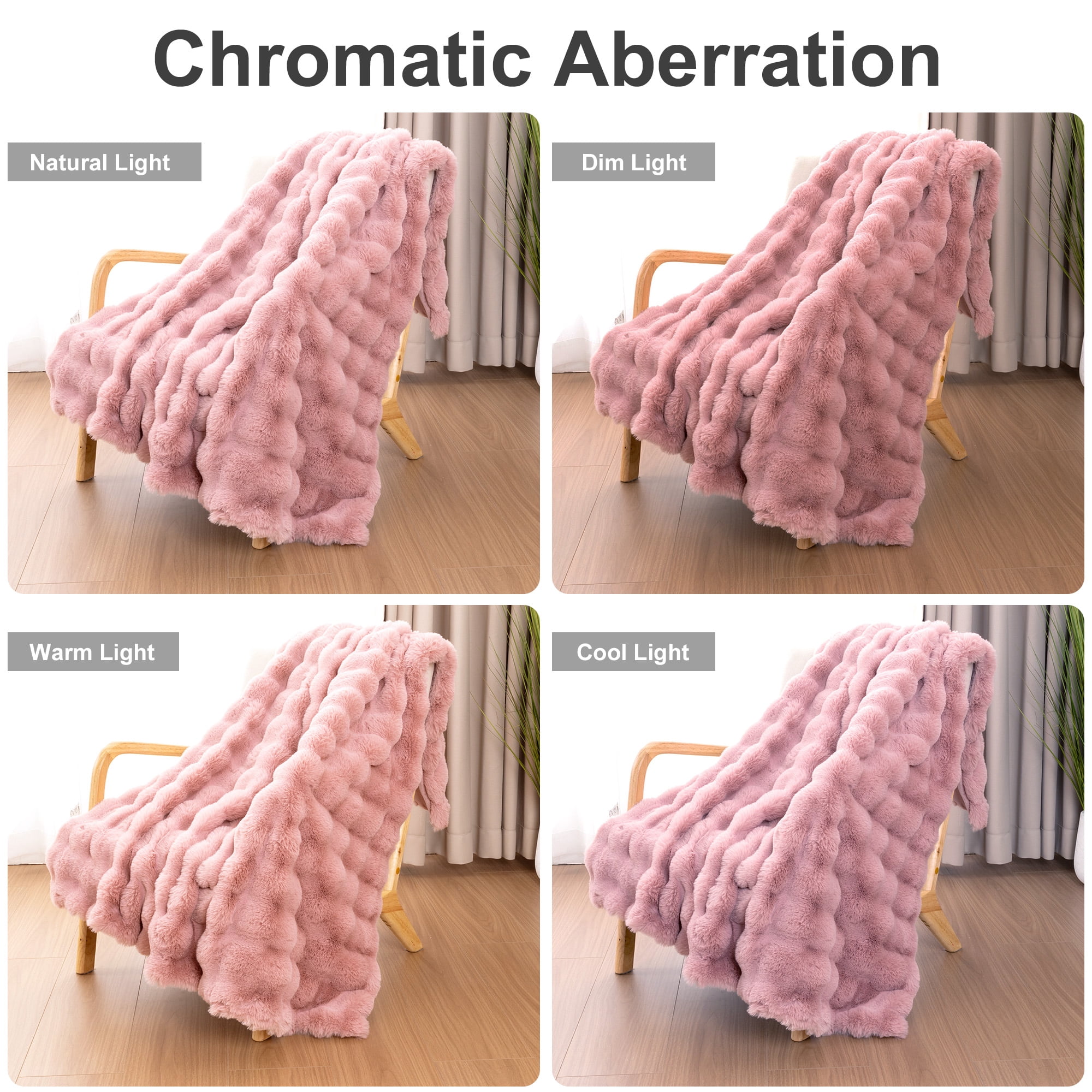 MJIAexp Faux Fur Throw Blanket for Couch, Cozy Soft Plush Thick Fuzzy Comfy Bubble Blanket and Fuzzy Plush Rabbit Fur Blanket for Sofa Bedroom Living Room, 50" x 60" Pink
