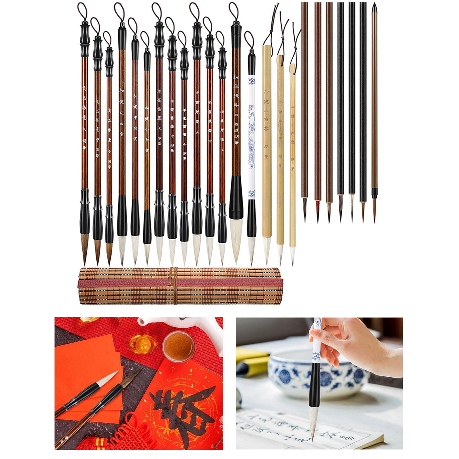 Acahhotxx Drawing Brush, 24Pcs Traditional Chinese Painting Brush Painting Brush Antithetical Couplet Writing Brush Watercolor Paint Brush