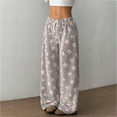 thumbnail image 3 of Soft Fuzzy Pajama Bottoms for Women, High-Waisted Wide Leg Lounge Pants with Drawstring, 3 of 9