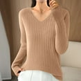 thumbnail image 2 of tarylea Trendy Tops for Women Ribbed Knitted V Neck Sweater Long Sleeve Fall Spring Pullover Casual Wear Dailywear, 2 of 3