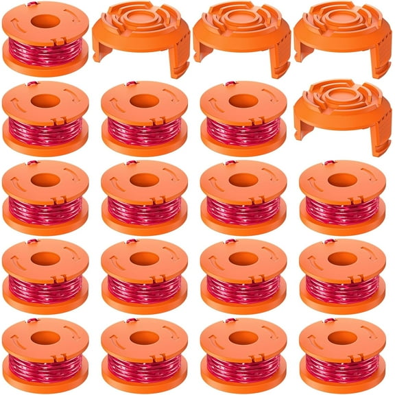 Bessport 20 Pack WA0010 Replacement Trimmer Line Spool Compatible with Worx, 0.065 inch Compatible with Worx String Trimmers (16 Line spools 4 Caps)
