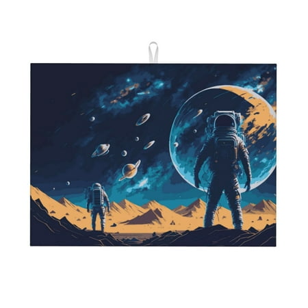 

Tebeau Astronaut In A Space Suit On The Planet Print Dish Drying Mat for Kitchen Counter Dish Drying Pad with Non-slip Rubber Backed Hide Stain Anti Absorbent for Kitchen Counter Drying Mat