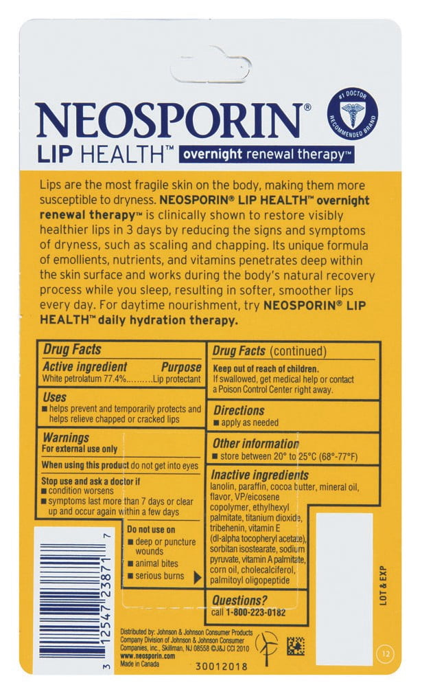 Neosporin Overnight Lip Health Renewal Therapy 0.27oz Jar (Pack of 3)