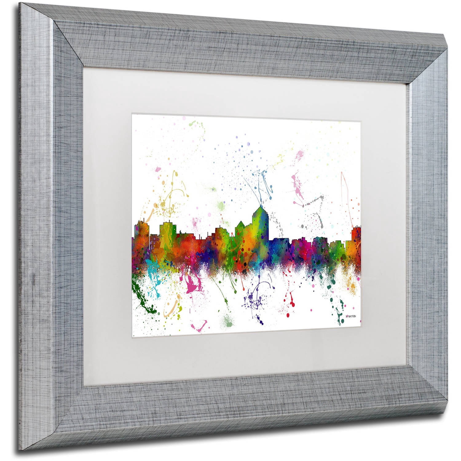 Trademark Fine Art "Albuquerque New Mexico Skyline" Canvas Art by Marlene Watson, White Matte, Silver Frame