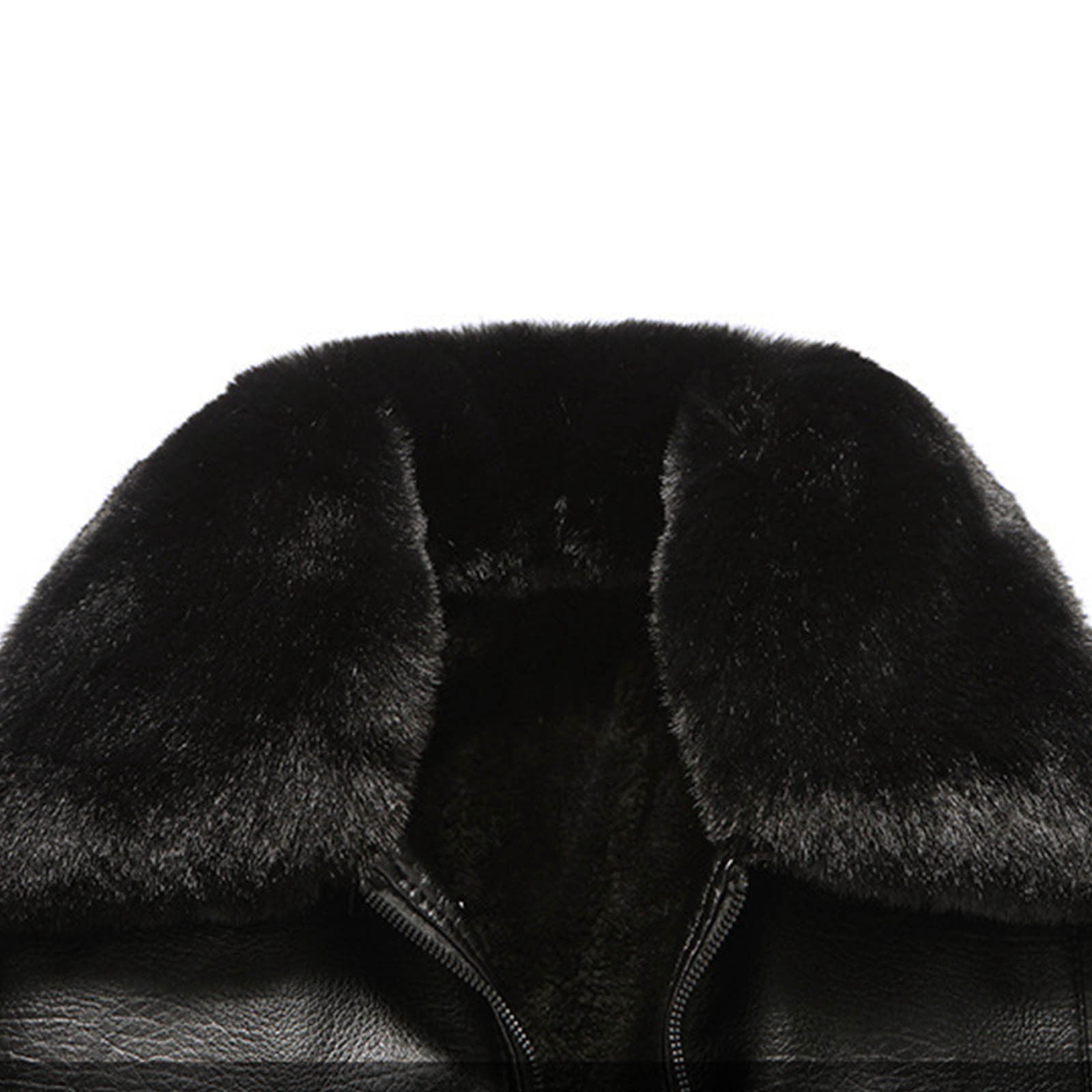 RongHuan Faux Leather Jacket for Men Fleece Full Zip Coats with Faux Fur Collar Fashion Winter Jackets Warm Long Sleeve Overcoat