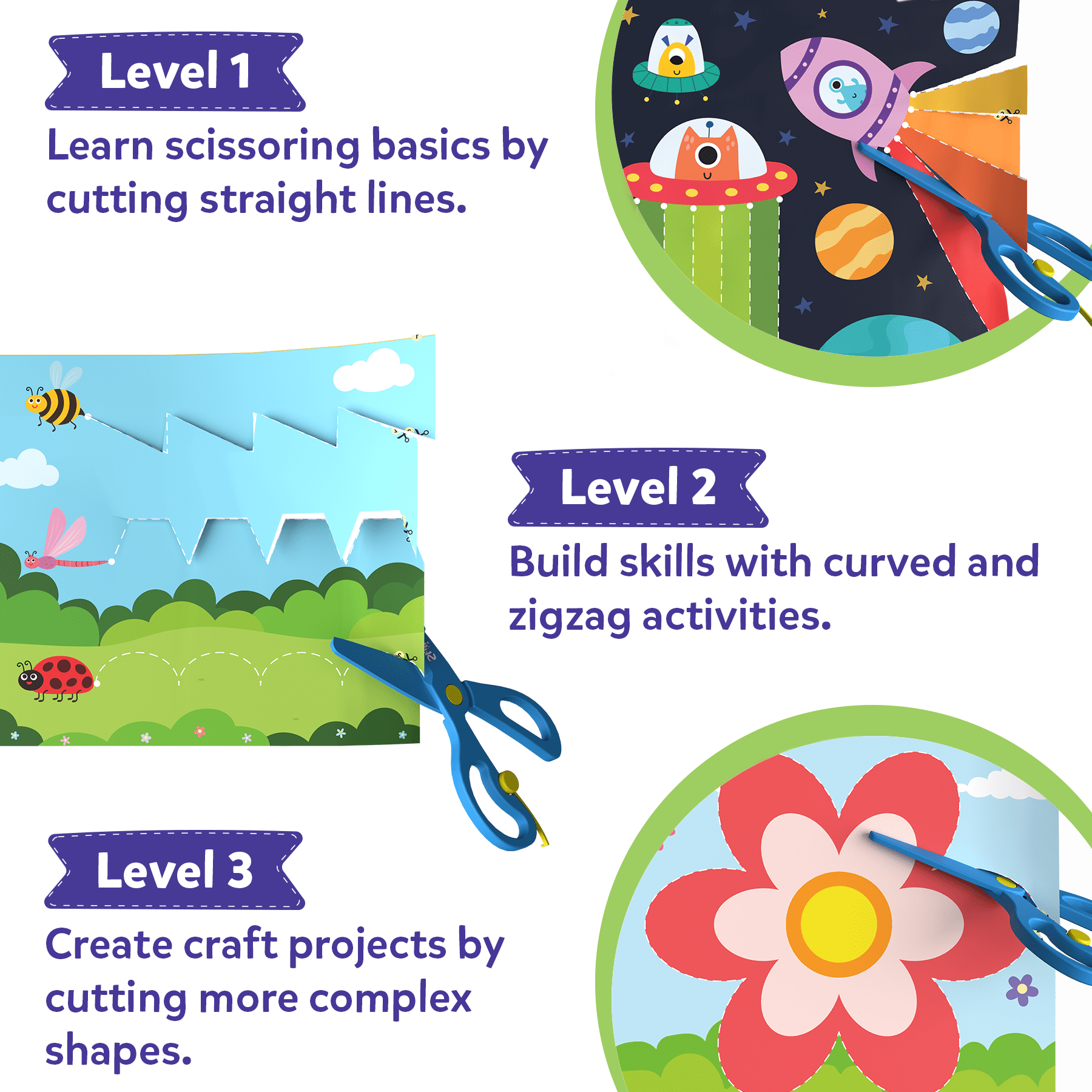 Skillmatics Snip, Snip! Scissor Skills Activity Book - Art & Craft Kit, 2 Child-Safe Scissors, 25 Fun Activities, Gifts for Girls & Boys Ages 3-7