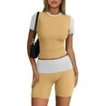 thumbnail image 2 of LIaqionyy Sports Tracksuit for Women 2 Piece Outfits Slim Stretchy Workout Set Crewneck Crop Top and Biker Shorts Set, 2 of 4