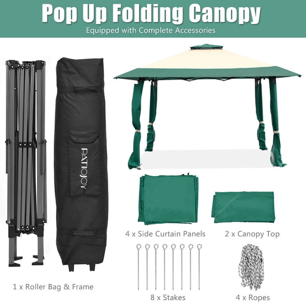 Aimee Lii 13 Feet x 13 Feet Pop Up Canopy Tent Instant Outdoor Folding Canopy Shelter, Backyard Canopy Gazebo, Green