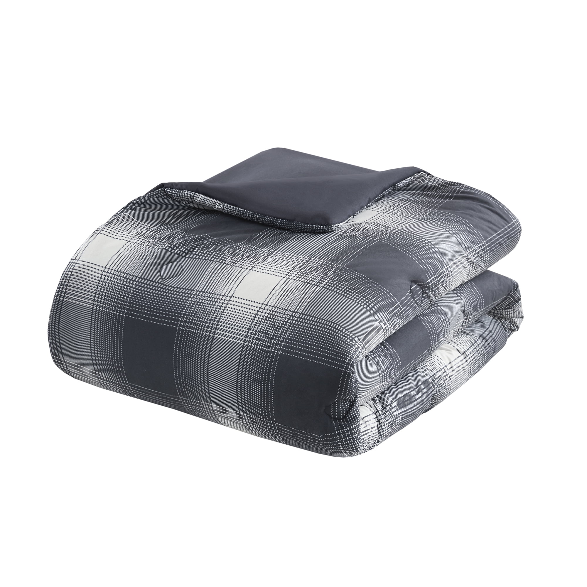 Mainstays Shadow Plaid 3-Piece Grey Comforter Set, King