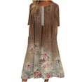 thumbnail image 2 of LOVZFMLL Robe Longue à Manches Courtes Imprimée à Col Rond pour Femme Brun 2TG, 2 of 4