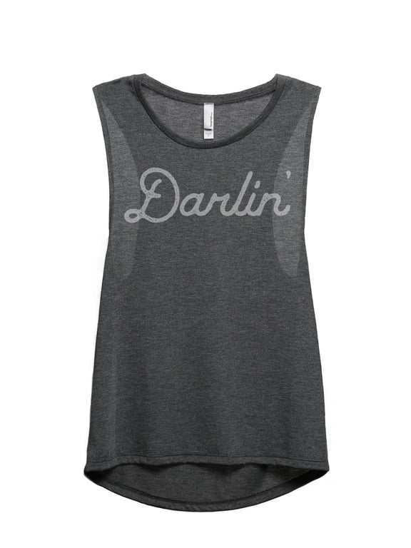 Darlin Women's Sleeveless Muscle Tank Top Charcoal Medium
