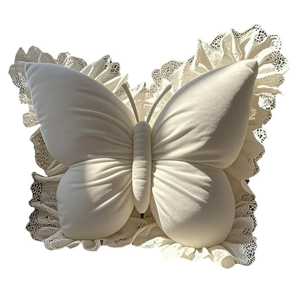 Butterfly Throw Pillow with Lace Trim - Elegant Decorative Stuffed Cushion for Sofa, Bed & Living Room - Soft Home Decor Accent Pillow for Bedroom & Lounge