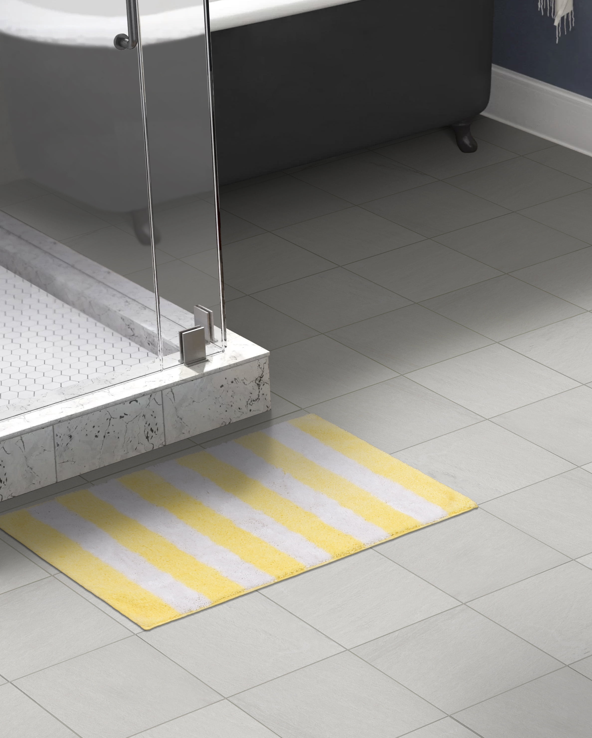 Garland Rug Beach Stripe Washable Rubber Ducky Yellow/White Bathroom Rug, 21" x 34"