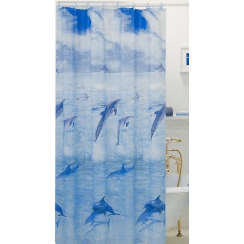 Blue Vinyl Jumping Dolphin Shower Curtain