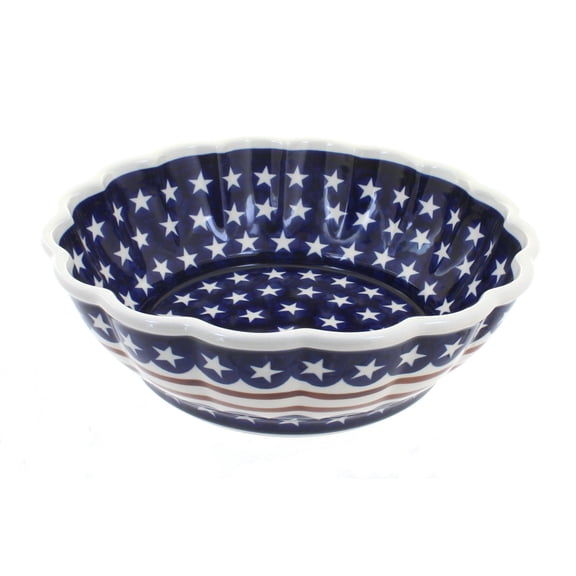 Blue Rose Polish Pottery Stars & Stripes Large Scallop Bowl