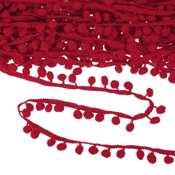 Uxcell Pom Pom Ball Fringe Trim, 10 Yards 11mm Mini Pom Pom Trim Ribbon for Home Decoration/DIY Crafts, Date Red