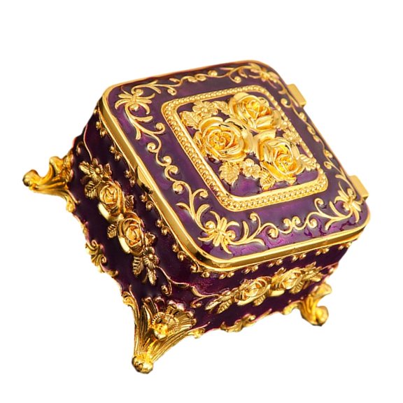 YongCo Elegant Enameled Decorated Metal Jewelry Box Vintage Designs Sturdy Construction Jewelry Storage and Display Case