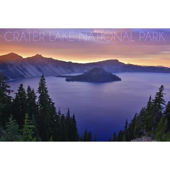 Art.com Crater Lake National Park, Oregon - Aerial View Art Print by Lantern Press, 18" x 12"
