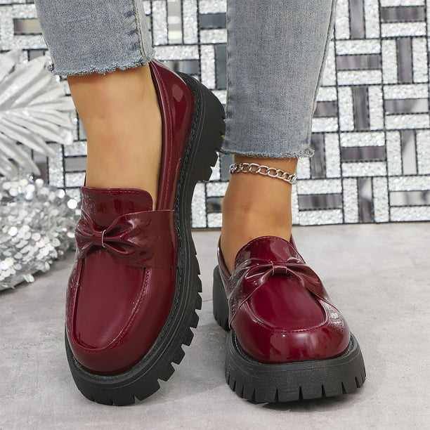 Xucatan Women's Patent Leather Tassel Loafers, Chunky Sole Slip-On Flat Shoes, Classic British Style Casual Shoes for Women, Plus Size Uniform Shoes Gift