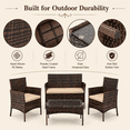 thumbnail image 6 of Outdoo Furniture Set, 4 Pieces Wicker Porch Conversation Set w/Cushions, All-weather Hollow Rattan Patio Sectional Sofa Set with Table, 6 of 9