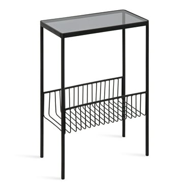 Kate and Laurel Trubey Modern Side Table, 15.75" x 8" x 24.6", Black, Contemporary End Table With Practical Storage Rack Underneath, Ideal for Living Room or Bedroom